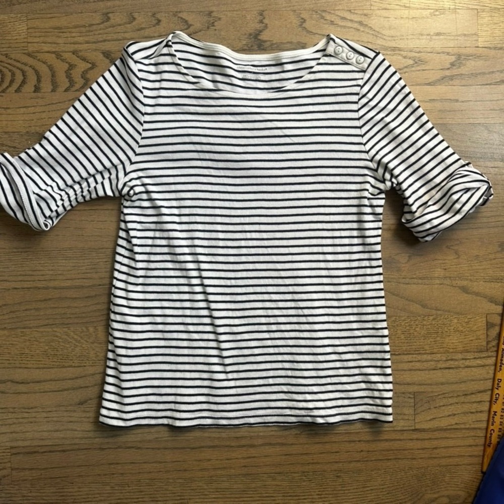 Christopher & Banks Striped Button‎ Sleeve Top Women's Shirt